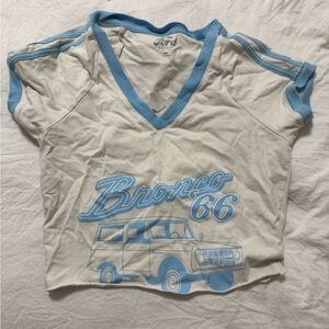 Ford V-Neck Tee - White with Blue Bronco Design
